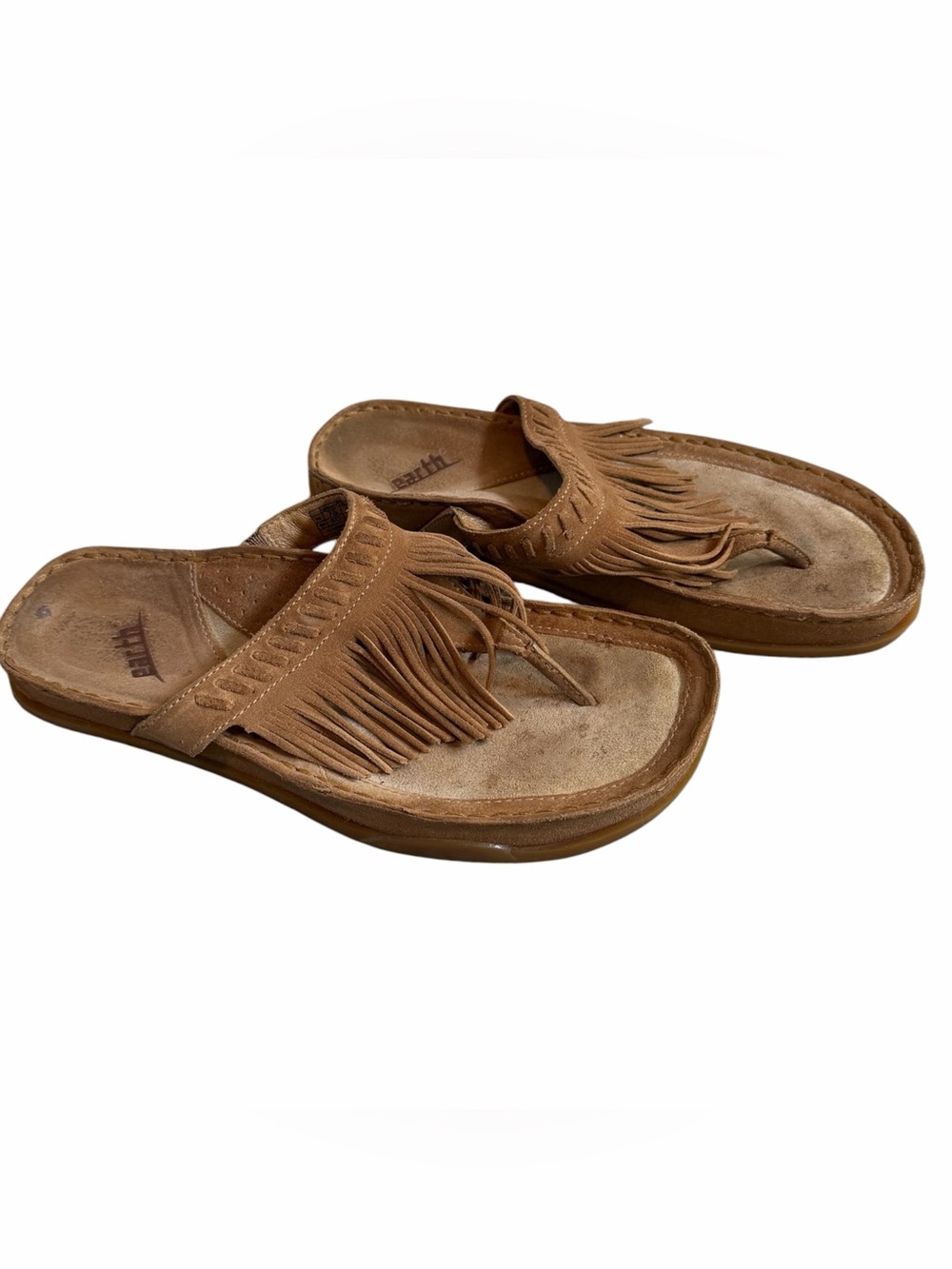 Earth Brown Suede Women's Thong Sandals with Fringe size 7.5